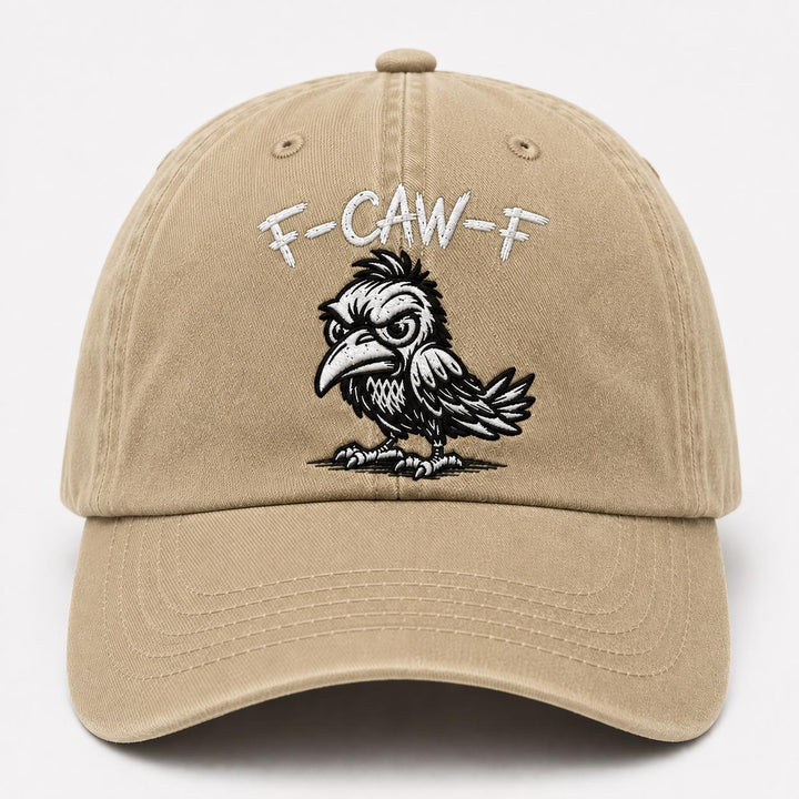 Funny F-Caw-F Embroidered Washed Dad Hat, Angry Crow Baseball Cap