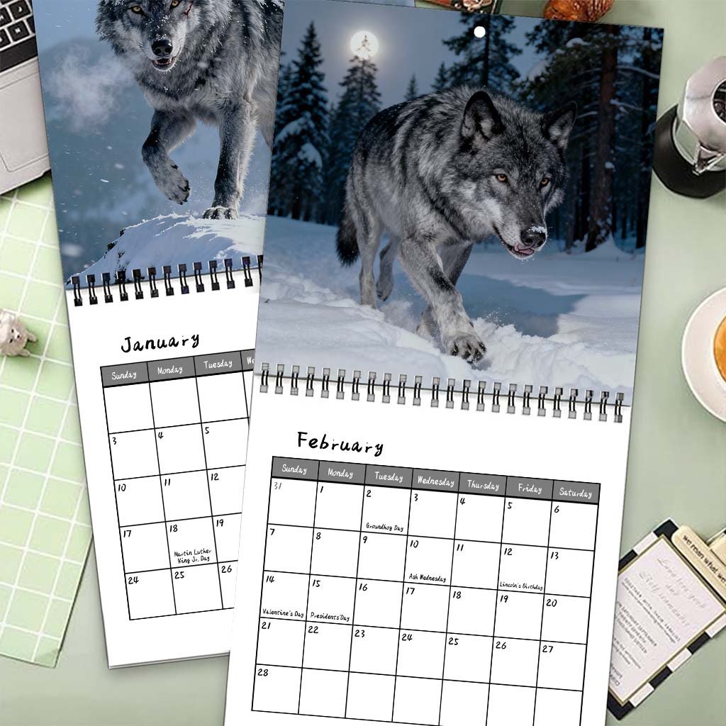 🐺 2027 Wolf Wall Calendar, 12-Month Spiral Planner
