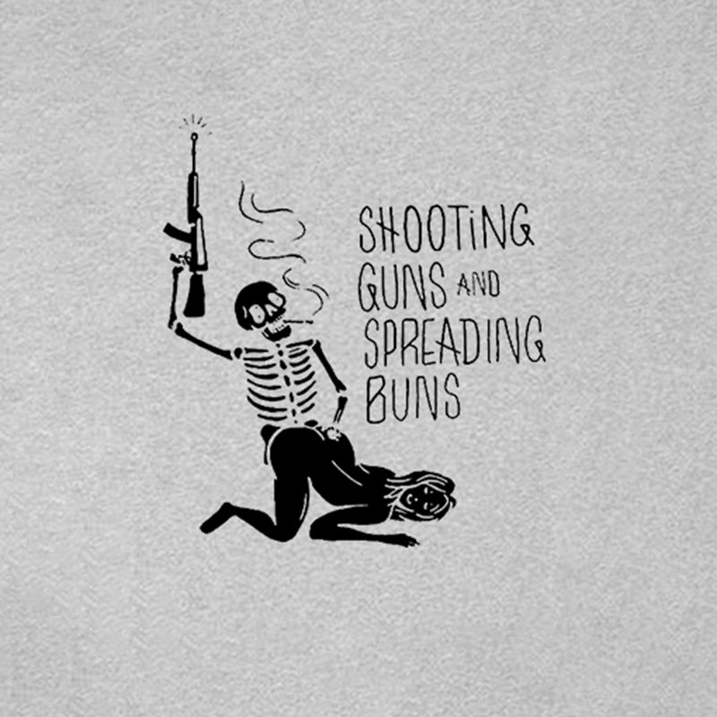 SHOOTING GUNS AND SPREADING BUNS Skull with Sexy Lady Print T-shirt