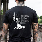 SHOOTING GUNS AND SPREADING BUNS Skull with Sexy Lady Print T-shirt