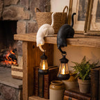🐈‍Whimsical Cat Shelf Sitter with LED Lantern – Cute Bookshelf Decor & Handy Key Hook