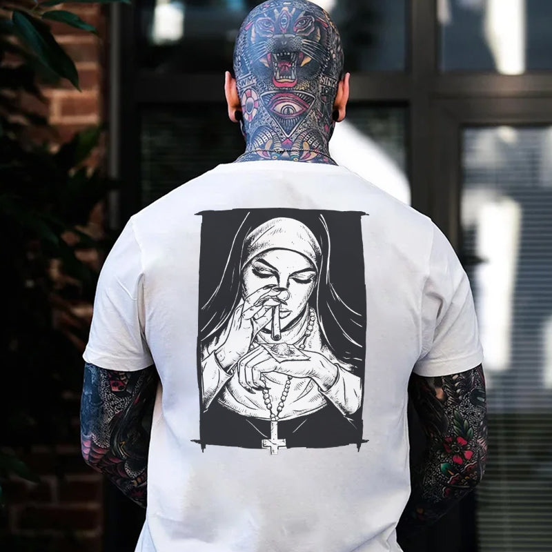Bad Religious Nun Graphic Casual Black Print T-shirt