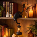 🐈‍Whimsical Cat Shelf Sitter with LED Lantern – Cute Bookshelf Decor & Handy Key Hook