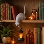 🐈‍Whimsical Cat Shelf Sitter with LED Lantern – Cute Bookshelf Decor & Handy Key Hook