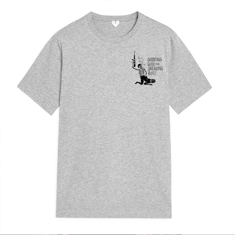 SHOOTING GUNS AND SPREADING BUNS Skull with Sexy Lady Print T-shirt
