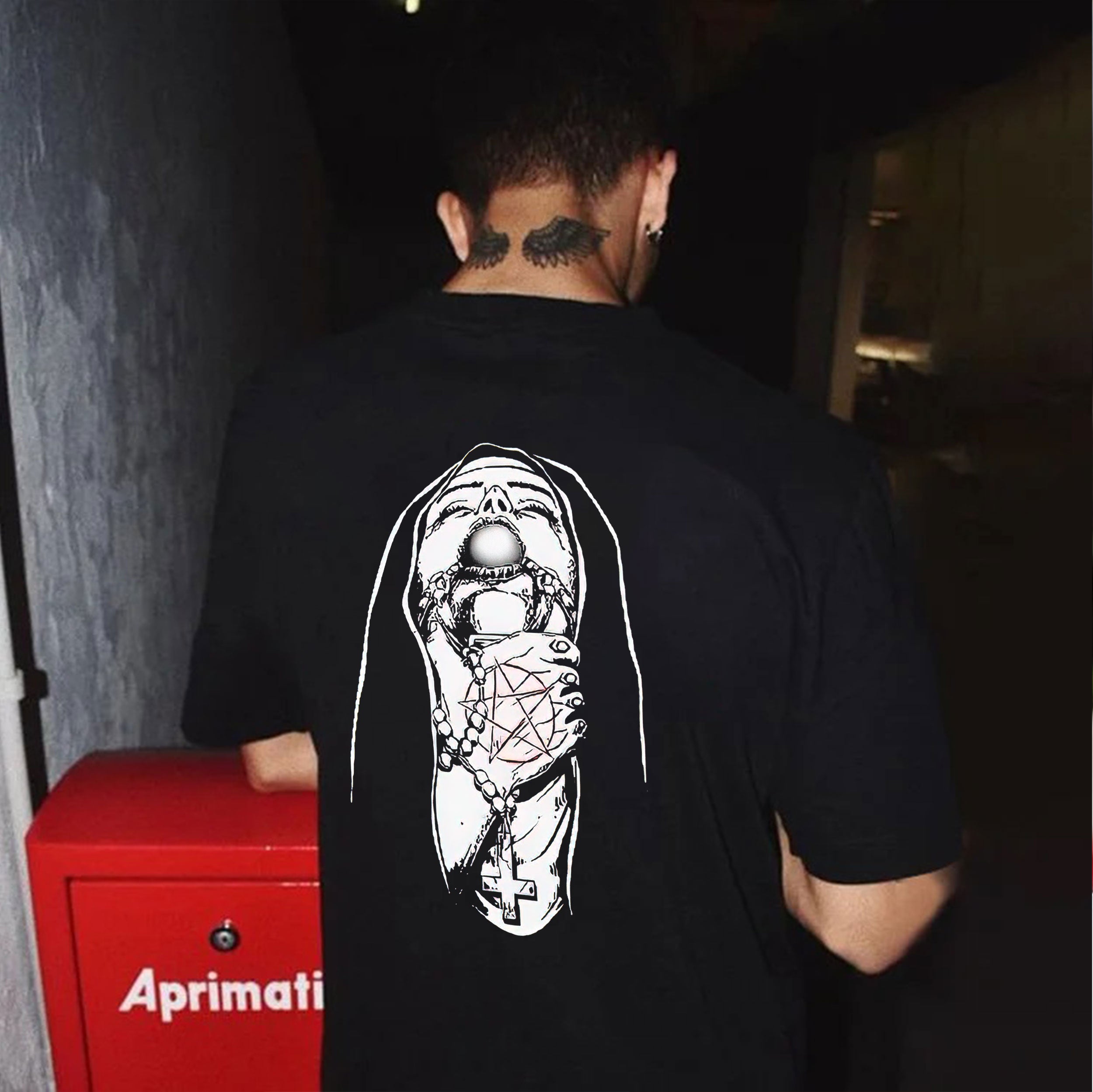 Chokehold Nun Religious Pattern Casual Black Print T-shirt