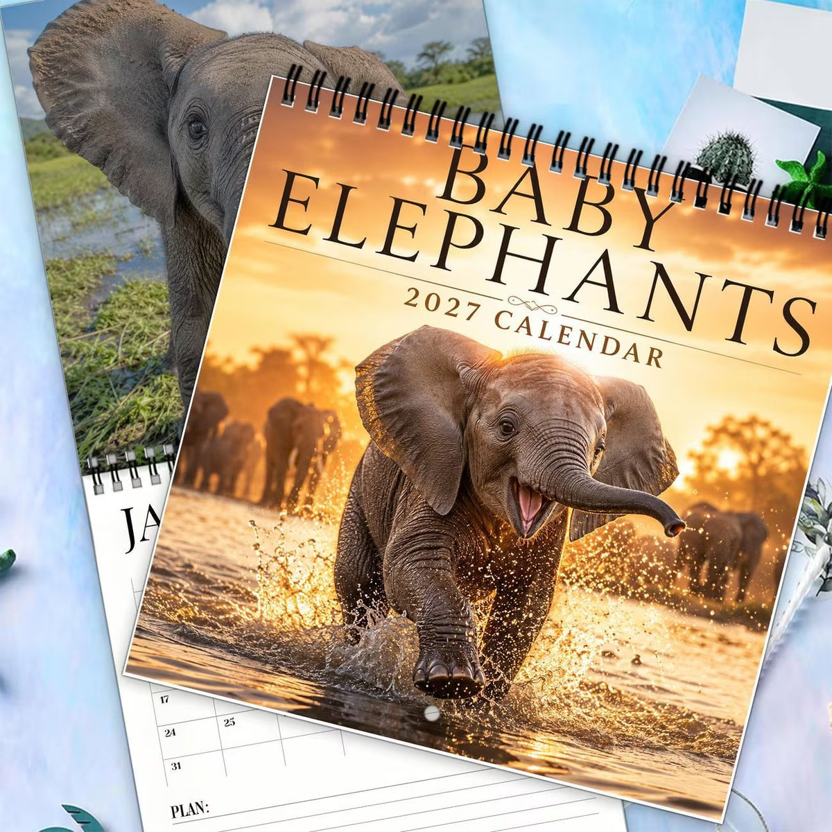 🐘2027 Cute Elephant Wall Calendar, Spiral Bound Animal Gift Decor