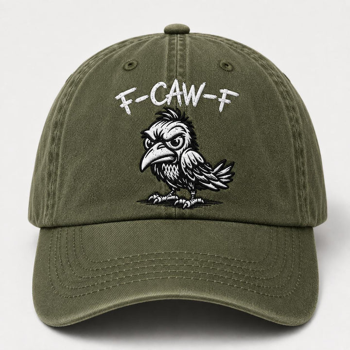 Funny F-Caw-F Embroidered Washed Dad Hat, Angry Crow Baseball Cap