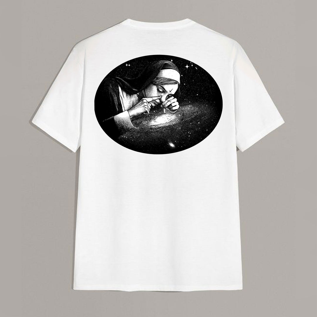 Nun Smoking Dark Style Black Print T-shirt