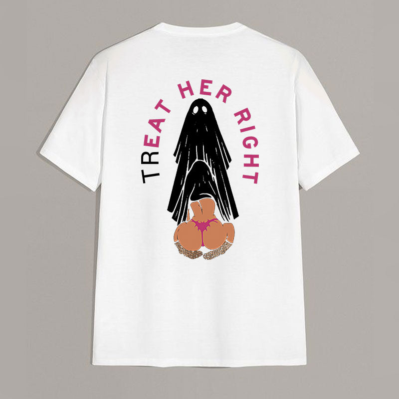 TREAT HER RIGHT Sexy Lady Ghost Graphic Casual Black Print T-shirt