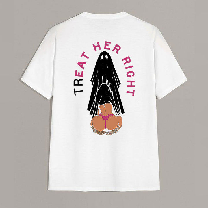 TREAT HER RIGHT Sexy Lady Ghost Graphic Casual Black Print T-shirt