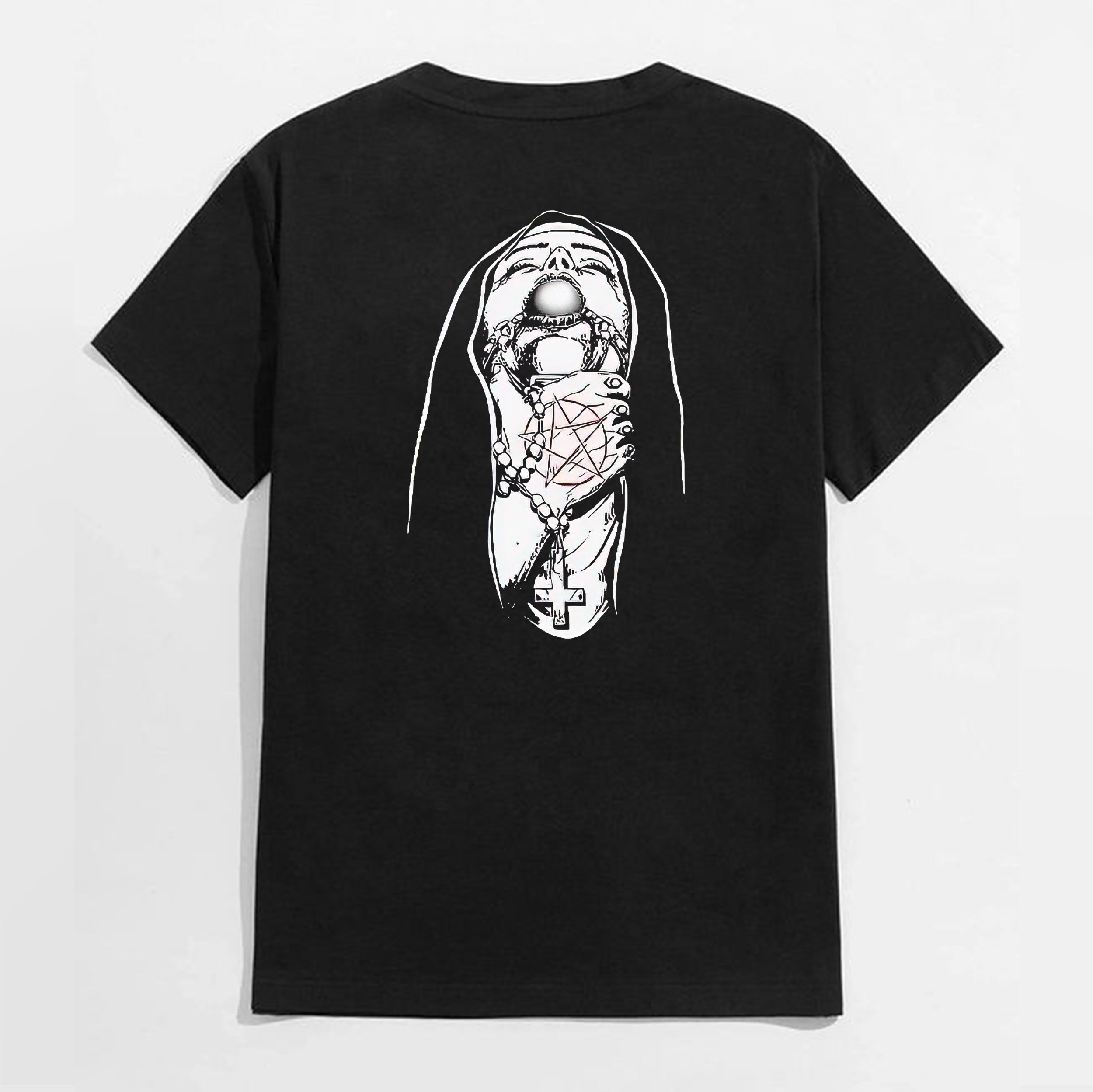 Chokehold Nun Religious Pattern Casual Black Print T-shirt