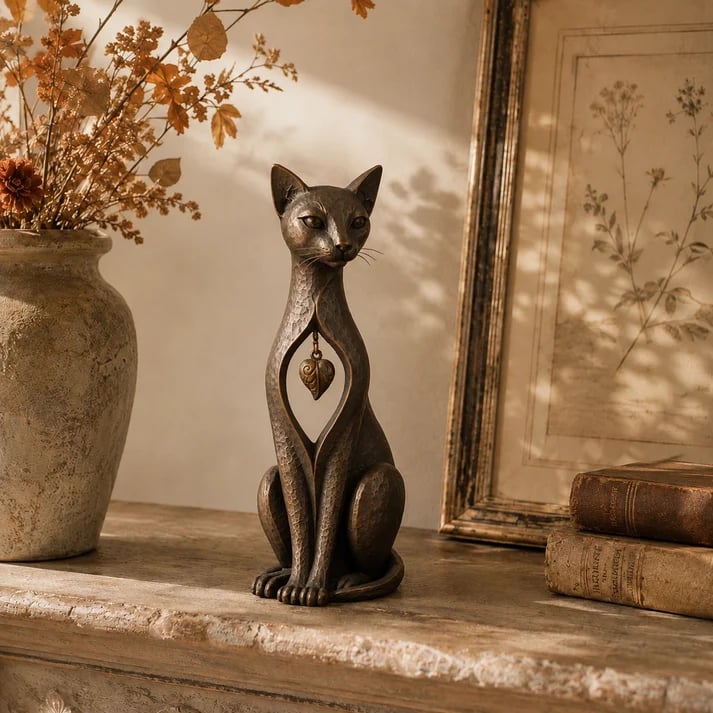 🐱❤️Vintage Iron Cat Figurine with Hanging Heart – Rustic Feline Home Decor Sculpture(📦Buy 2 Free Shipping)