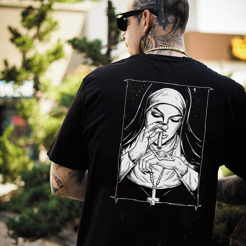Bad Religious Nun Graphic Casual Black Print T-shirt