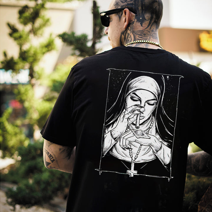 Bad Religious Nun Graphic Casual Black Print T-shirt