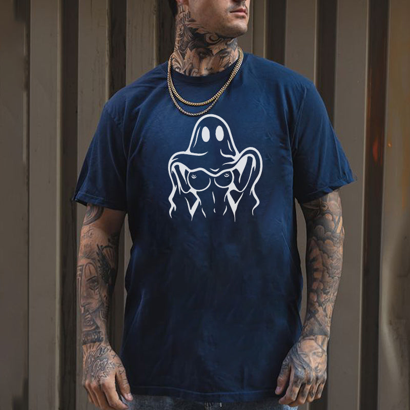 Naughty Ghost Sexy Boobs Graphic Print T-Shirt