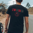 I'M BROKEN and Smiling Face Skull Graphic Casual Black and White Print T-shirt