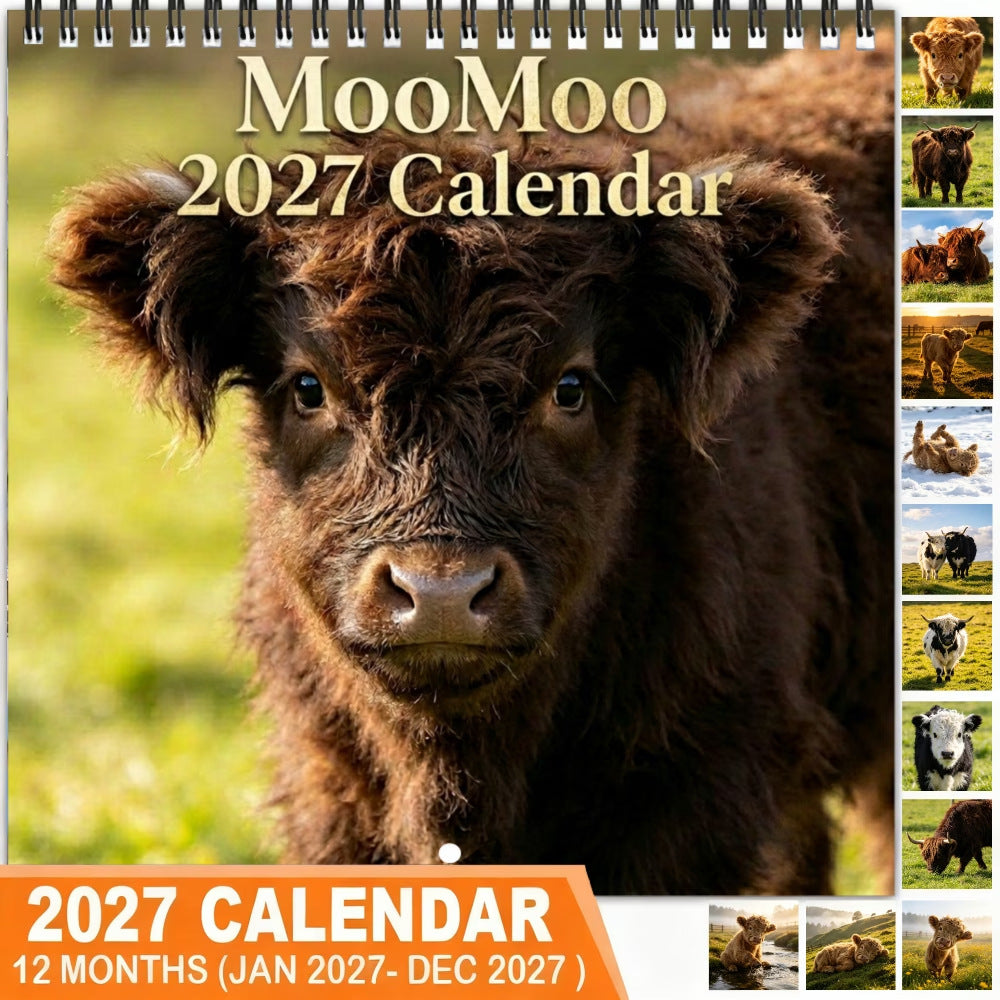 MooMoo 2027 Highland Cow Wall Calendar