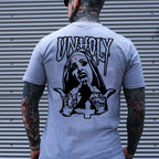 UNHOLY Nun with Crucifix on Forehead Graphic Casual Black Print T-shirt