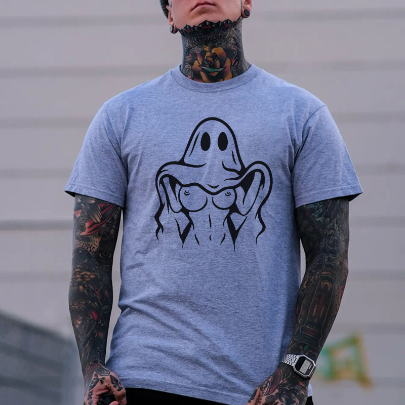 Naughty Ghost Sexy Boobs Graphic Print T-Shirt