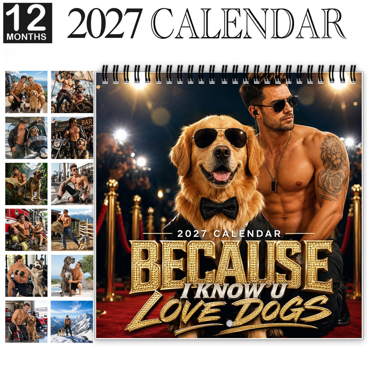2027 Muscular Men & Beloved Dogs Wall Calendar