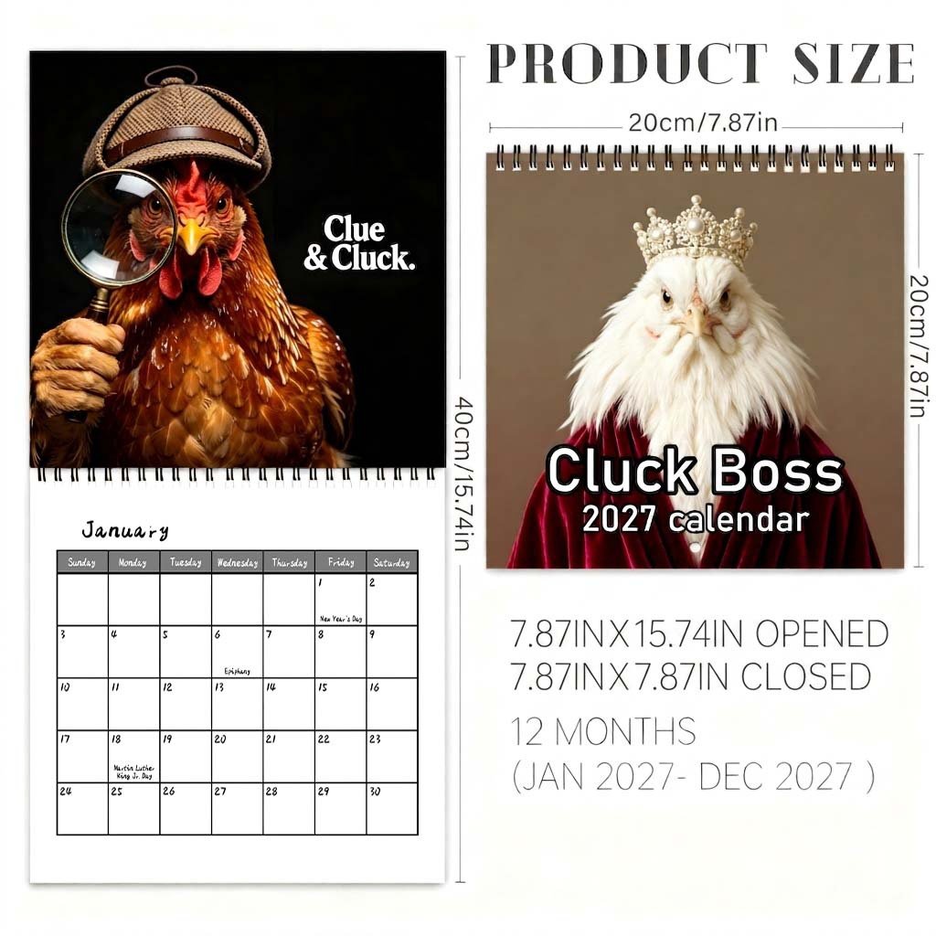 🐔 2027 Cluck Boss Calendar – 12 Months of Hilarious Chicken Portraits & Quirky Personalities