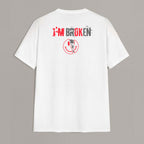 I'M BROKEN and Smiling Face Skull Graphic Casual Black and White Print T-shirt