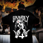UNHOLY Nun with Crucifix on Forehead Graphic Casual Black Print T-shirt