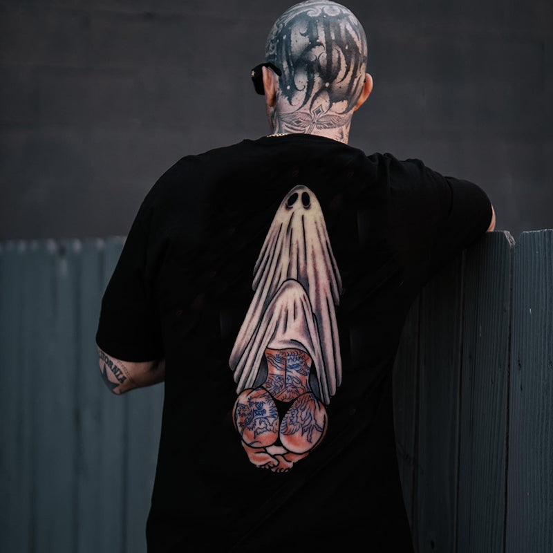 Oral Sex with Tattooed Ghost Dirty Love Black Print T-shirt