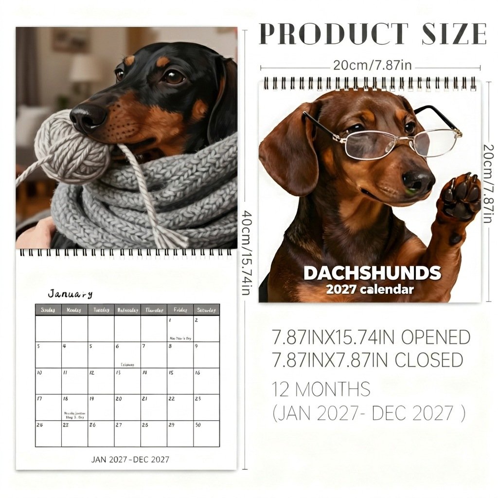 🐶 Dachshunds With Glasses 2027 Wall Calendar – 12 Months of Adorable Dachshunds & Playful Stylish Moments