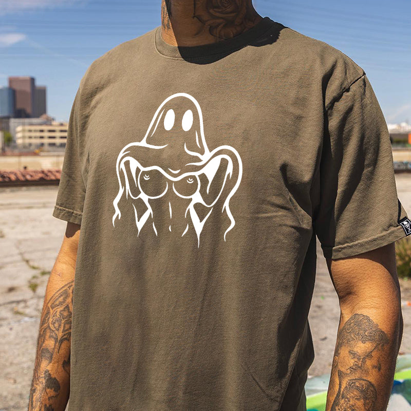 Naughty Ghost Sexy Boobs Graphic Print T-Shirt