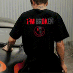 I'M BROKEN and Smiling Face Skull Graphic Casual Black and White Print T-shirt