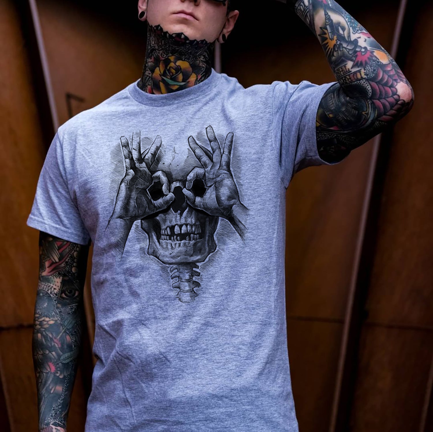 Skull with OK Pattern Graphic Casual Black Print T-shirt