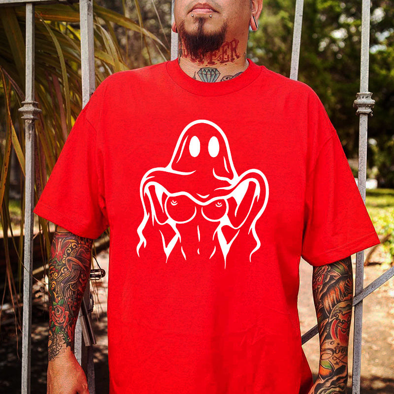 Naughty Ghost Sexy Boobs Graphic Print T-Shirt