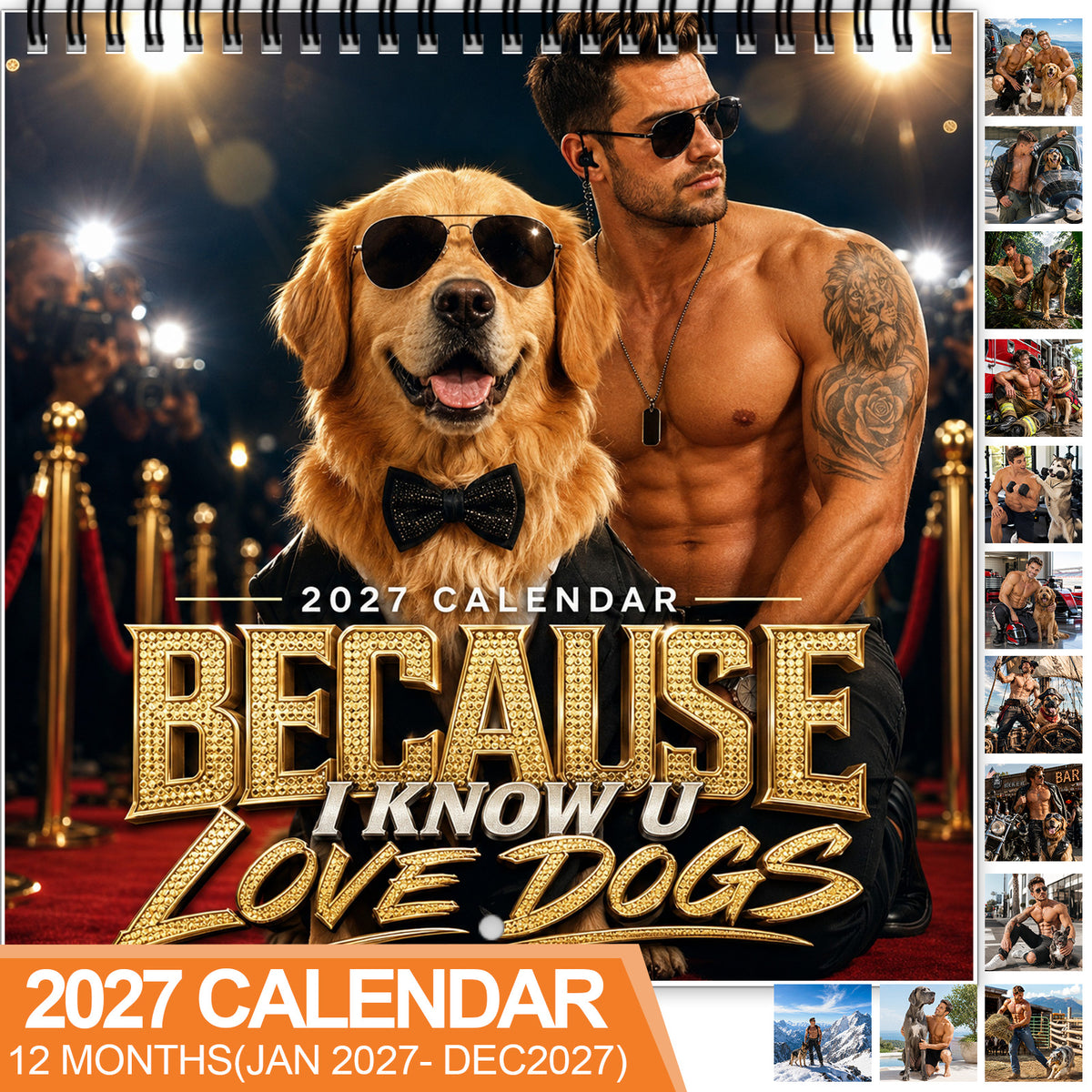 2027 Muscular Men & Beloved Dogs Wall Calendar