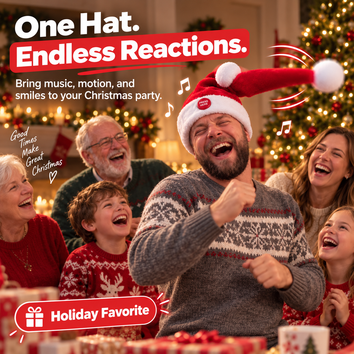 🎅 Funny Moving Santa Hat – Fun Christmas Party Accessory