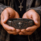 💀Old Fuckers Club Vintage Skull Flame Biker Braided Bracelet