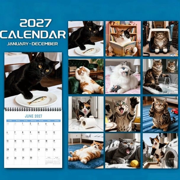 😺2027 Funny Blue Cat Calendar