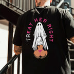TREAT HER RIGHT Sexy Lady Ghost Graphic Casual Black Print T-shirt