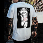 Chokehold Nun Religious Pattern Casual Black Print T-shirt