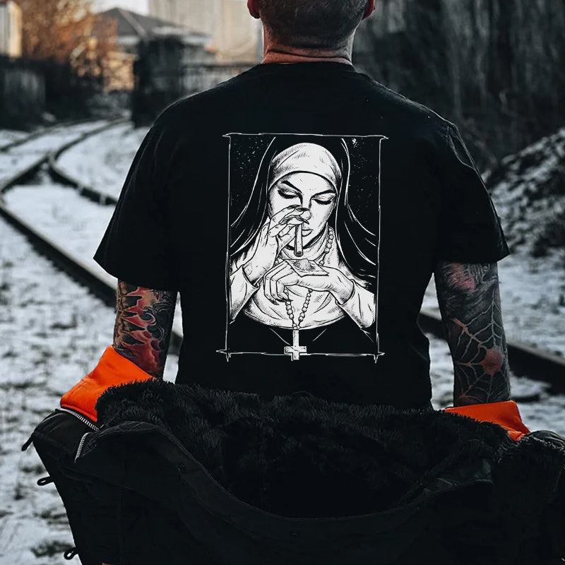 Bad Religious Nun Graphic Casual Black Print T-shirt