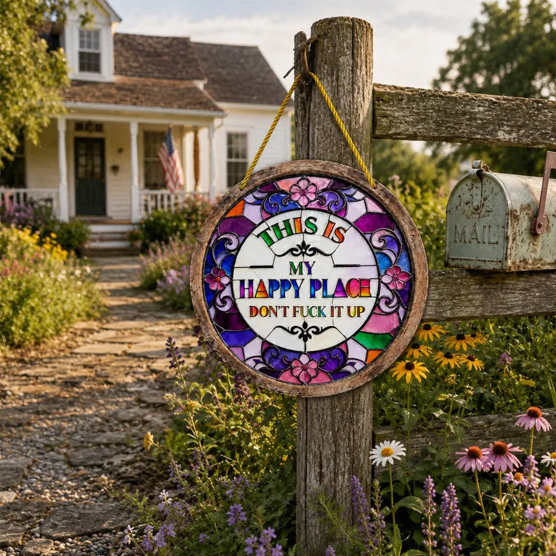 🌈 This Is My Happy Place Stained Glass Garden Sign