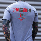I'M BROKEN and Smiling Face Skull Graphic Casual Black and White Print T-shirt
