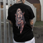Naughty Sexy Lady Ghost with Tattoo Black Print T-shirt