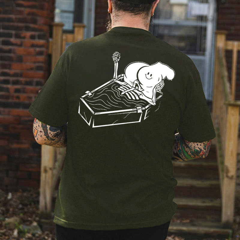 Skull Eat the Naked Ass in the Coffin Graphic Black Print T-shirt
