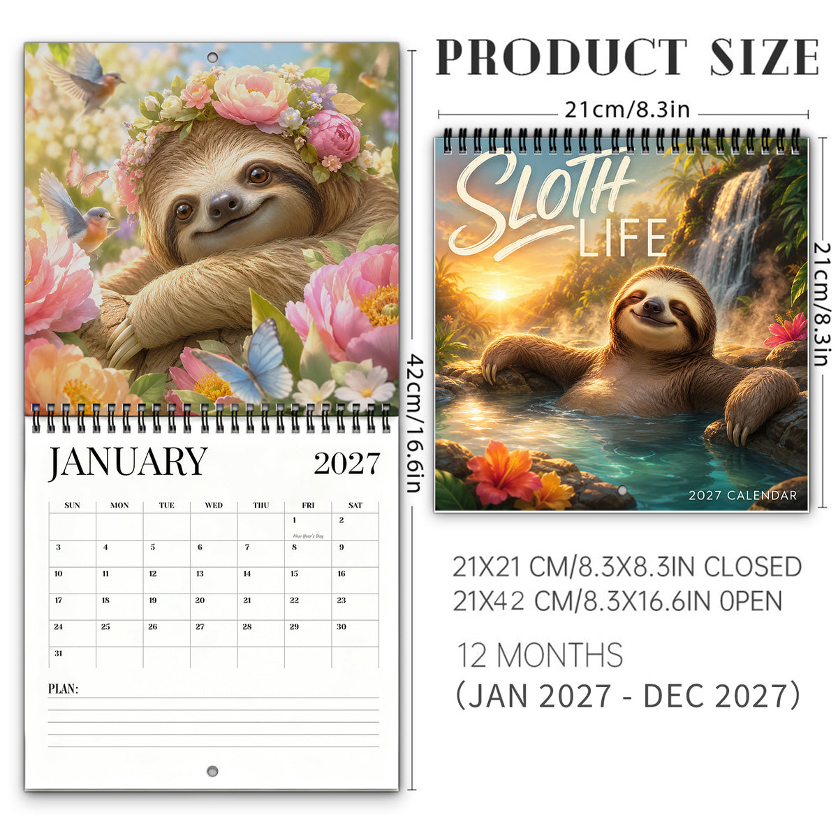 2027 Sloth Life Wall Calendar