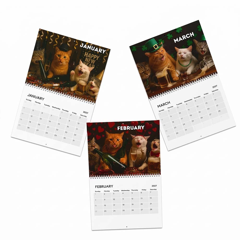 😹🍻 Drunk Cats 2027 Calendar – 12 Months of Feline Chaos & Bad Decisions