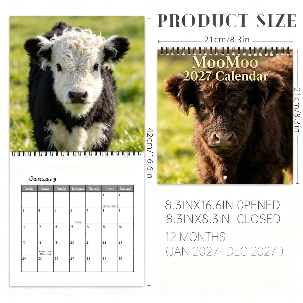 MooMoo 2027 Highland Cow Wall Calendar