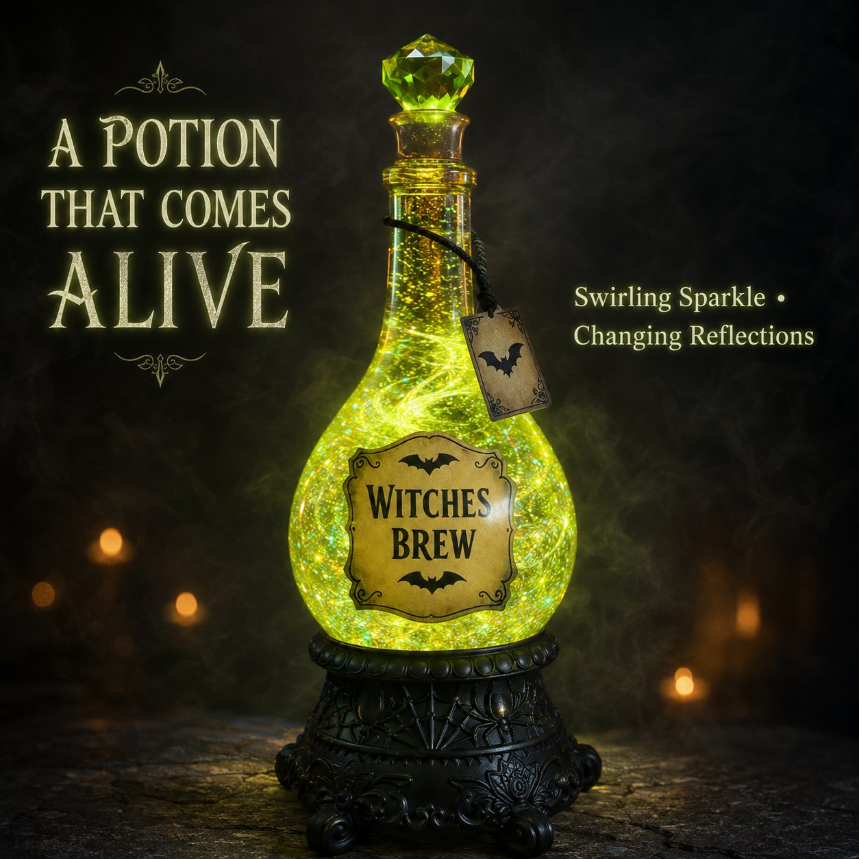 Lighted Witches' Brew Poison Bottle Glitter Globe