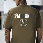I'M BROKEN and Smiling Face Skull Graphic Casual Black and White Print T-shirt